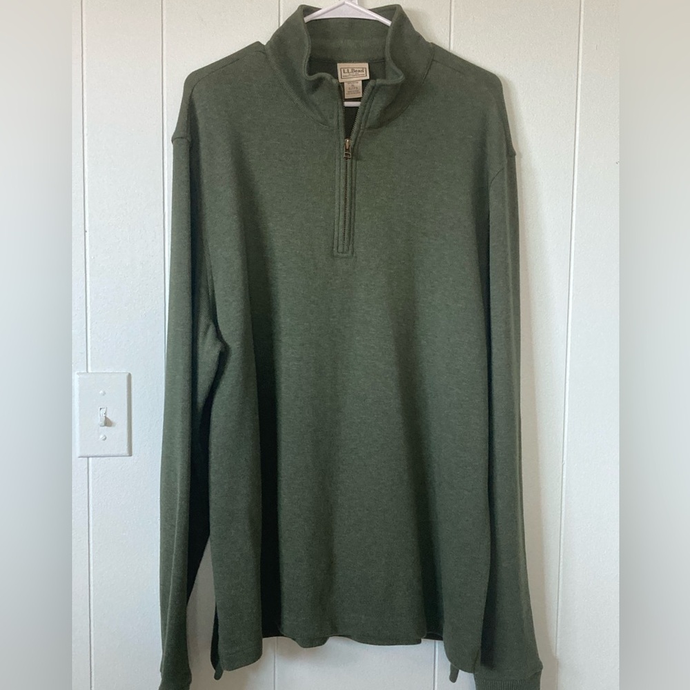 L.L. Bean SZ XL Olive Men's Quarter Zip 100% Cotton Sweater